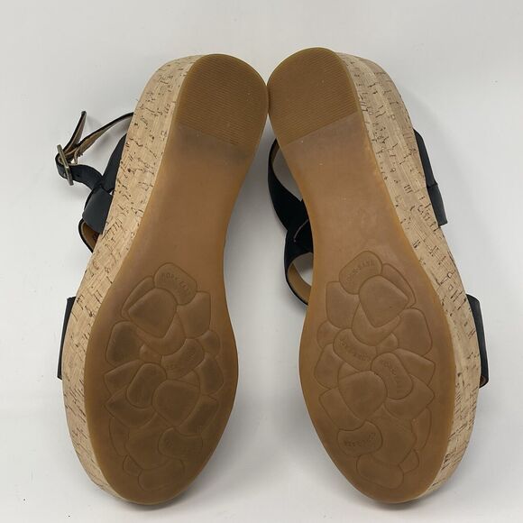 Kork Ease Austin Cork Wedge Sandals Womens 10 M Black Leather Ankle Strap Buckle - Picture 14 of 16